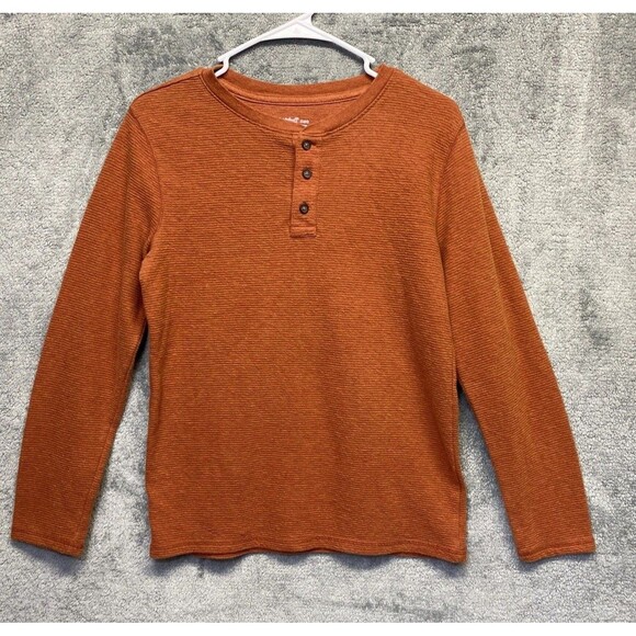 Cat & Jack Boys Rust Orange Ribbed Long Sleeve Henley Size XL 14 - Picture 1 of 9